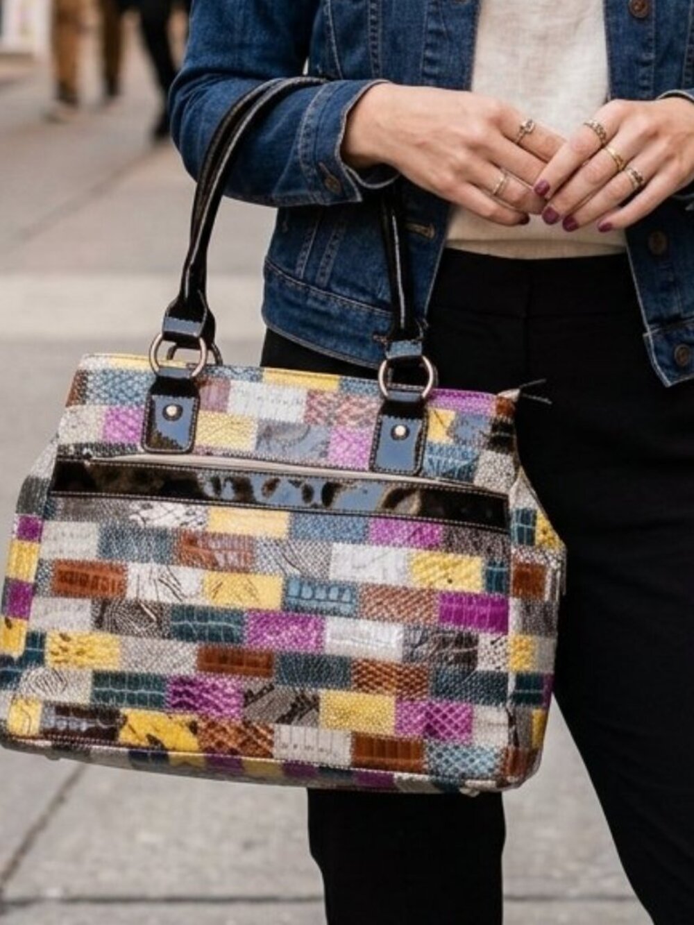 Kimbel Women’s Purse Shoulder Bag Handbag Vinyl Multicolor Y2K Retro
